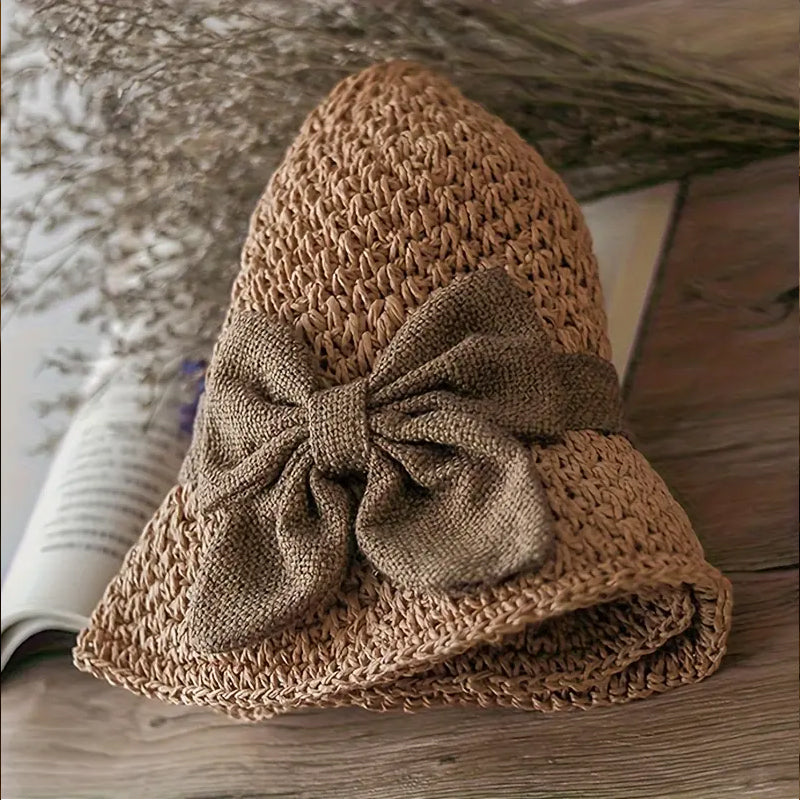 🌞 Elegant Woven Straw Sun Hat with Bow – Breathable, Foldable & Perfect for Beach & Travel 👒-Devareon®