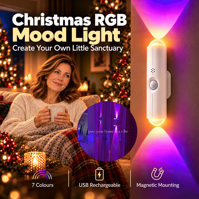 🎁🎄 Christmas RGB Mood Light – 7 Colours to Turn Your Home into Your Personal Sanctuary | Rechargeable & Motion Activated | Devareon®