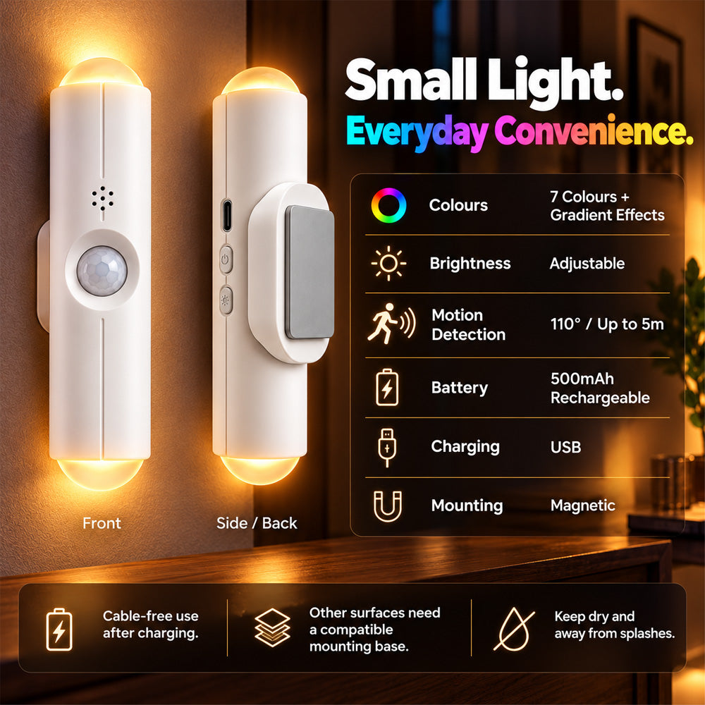 🌈 Buy 2 Get 1 Free | Rechargeable Motion Sensor Night Light – Dimmable RGB Glow for Cozy Spaces | Devareon®