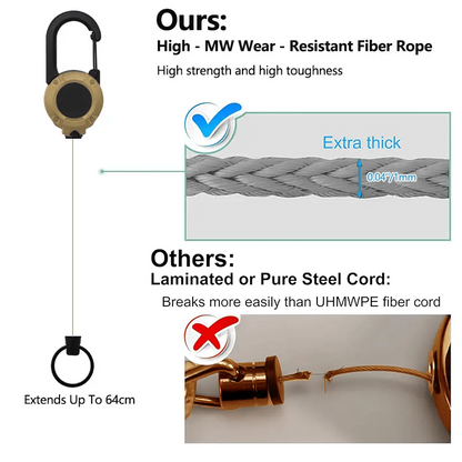Devareon® 💥LAST DAY SALE 40%OFF💥🏆Retractable Carabiner Keychain 🎣 – 60cm Steel Cord, Heavy-Duty Badge Reel, Lightweight EDC Tool for Keys, ID & Outdoor Use