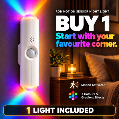 🌈 Buy 2 Get 1 Free | Rechargeable Motion Sensor Night Light – Dimmable RGB Glow for Cozy Spaces | Devareon®