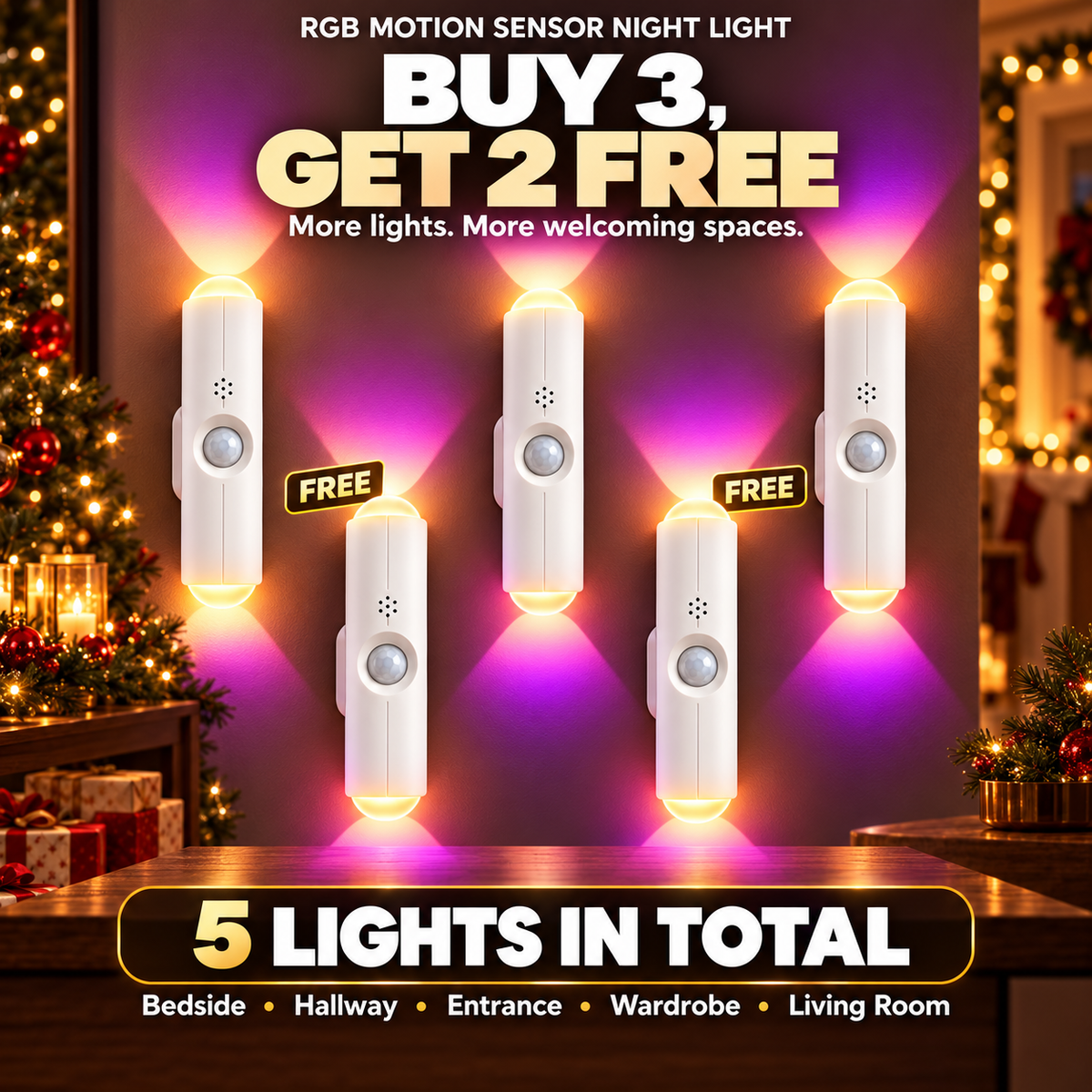🎁🎄 Christmas RGB Mood Light – 7 Colours to Turn Your Home into Your Personal Sanctuary | Rechargeable & Motion Activated | Devareon®