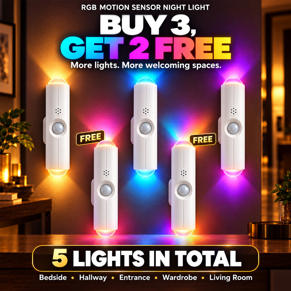 🌈 Buy 2 Get 1 Free | Rechargeable Motion Sensor Night Light – Dimmable RGB Glow for Cozy Spaces | Devareon®