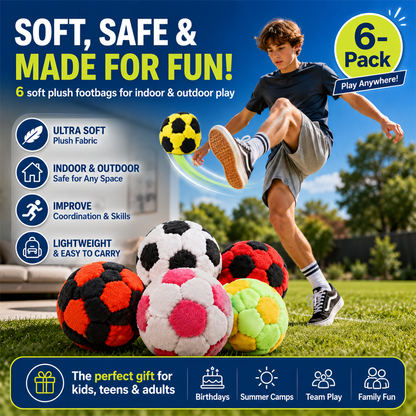 Devareon® 6 Pack Soccer Hackys Footbag Sacks - Soft Plush Footbags for Adults