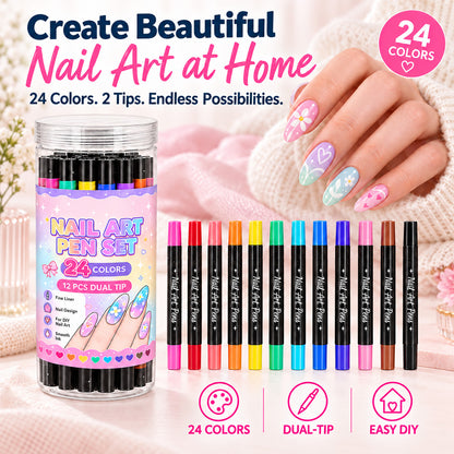💅🎨 40% OFF! 24-Color Dual-Tip Nail Art Pens ✨ DIY Your Own Halloween, Christmas & Everyday Nail Designs 🎃🎄| Devareon®
