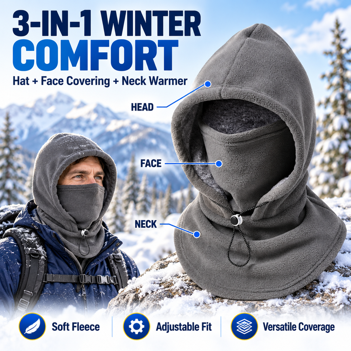 upsell⚡ Limited-Time 40% OFF ❄️ 3-in-1 Thermal Fleece Balaclava | Cozy Hood, Face Mask & Neck Warmer for Skiing, Cycling & Hiking| Devareon®