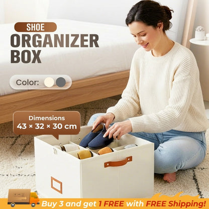 Devareon®🔥Oxford Fabric Foldable Design Shoe Organizer, Storage Box– Large Capacity, Dustproof & Breathable for Closet & Bedroom 🧺✨