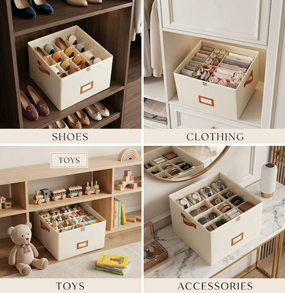 Devareon®🔥Oxford Fabric Foldable Design Shoe Organizer, Storage Box– Large Capacity, Dustproof & Breathable for Closet & Bedroom 🧺✨