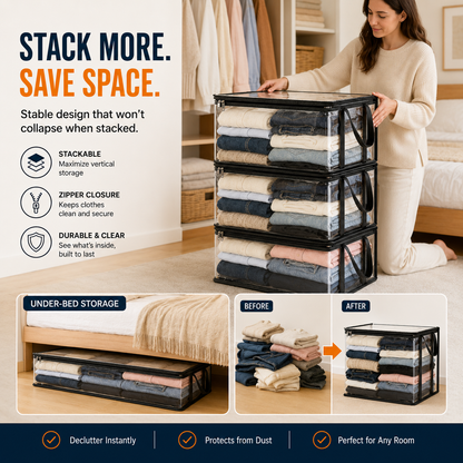 Devareon®⏰Final 40% OFF Sale🏠Clear Foldable Storage Box📦 Perfect for Clothes, Toys, Books & More ✨