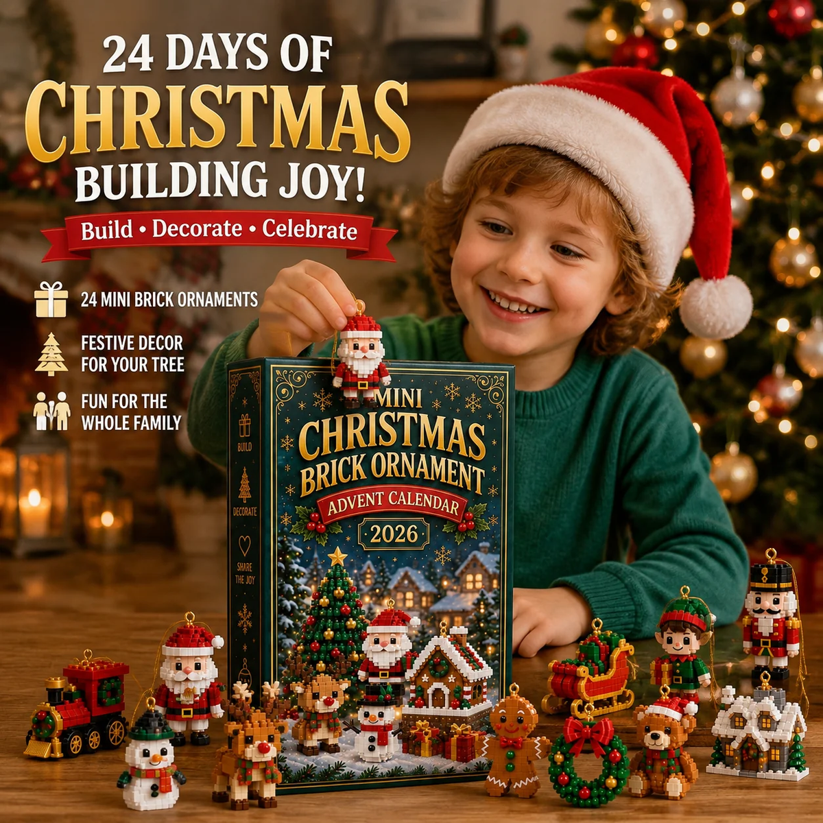 ⏳ Last day to save 40% – 🎄 24-Day Mini Christmas Ornament Advent Calendar | 24 unique festive buildable designs with hanging loops—perfect for decorating Christmas trees, wreaths, and holiday displays 🧱