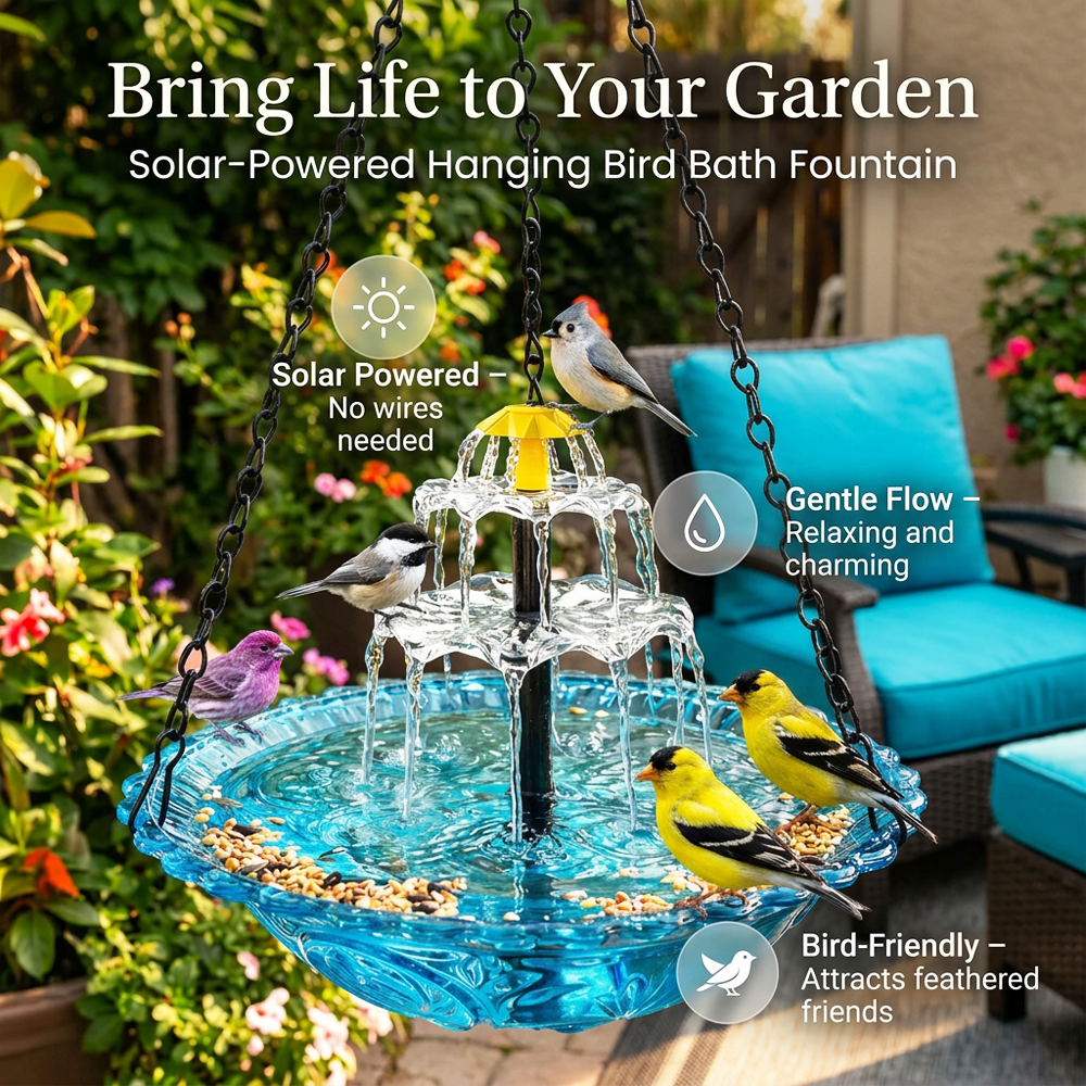 🔥🔥2026 Spring Sale 40% Off--🐦Solar Cascade Hanging Bird Bath Fountain  -Devareon®