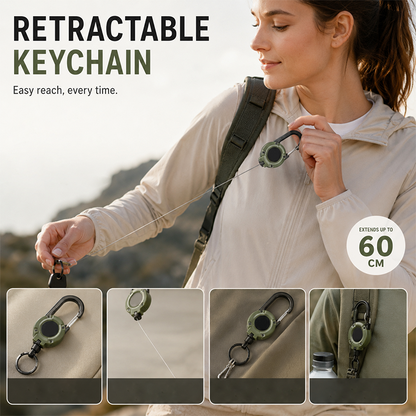Devareon® 💥LAST DAY SALE 40%OFF💥🏆Retractable Carabiner Keychain 🎣 – 60cm Steel Cord, Heavy-Duty Badge Reel, Lightweight EDC Tool for Keys, ID & Outdoor Use