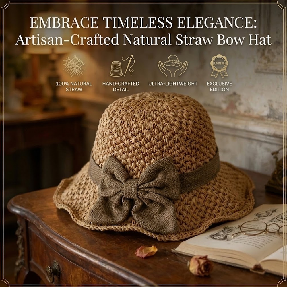 🌞 Elegant Woven Straw Sun Hat with Bow – Breathable, Foldable & Perfect for Beach & Travel 👒-Devareon®