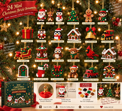 ⏳ Last day to save 40% – 🎄 24-Day Mini Christmas Ornament Advent Calendar | 24 unique festive buildable designs with hanging loops—perfect for decorating Christmas trees, wreaths, and holiday displays 🧱