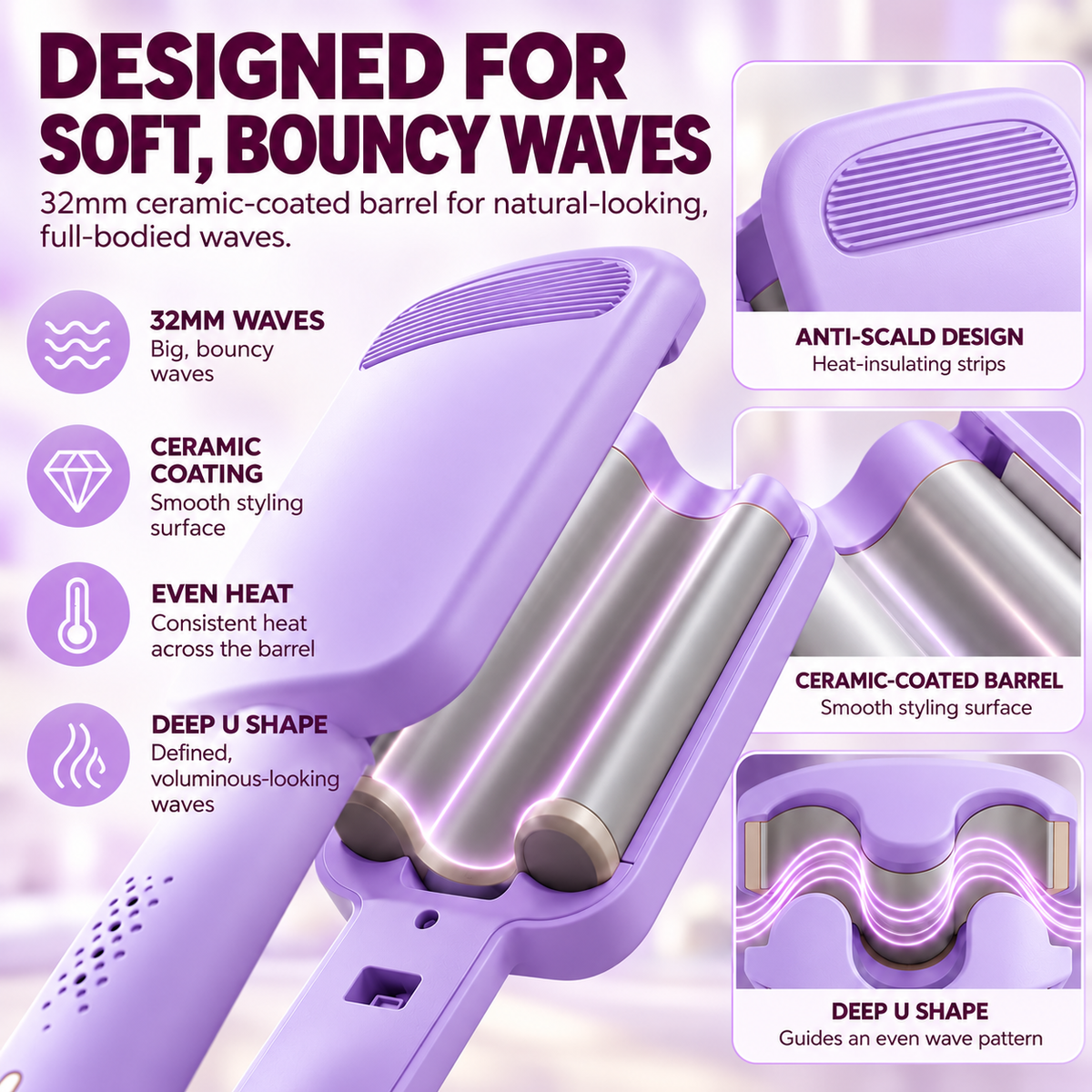 🔥 2026 New Arrivals | 60% OFF 🎁 Wavy Curling Iron – Add Volume, Bounce & Beautiful Waves in Seconds | Devareon®