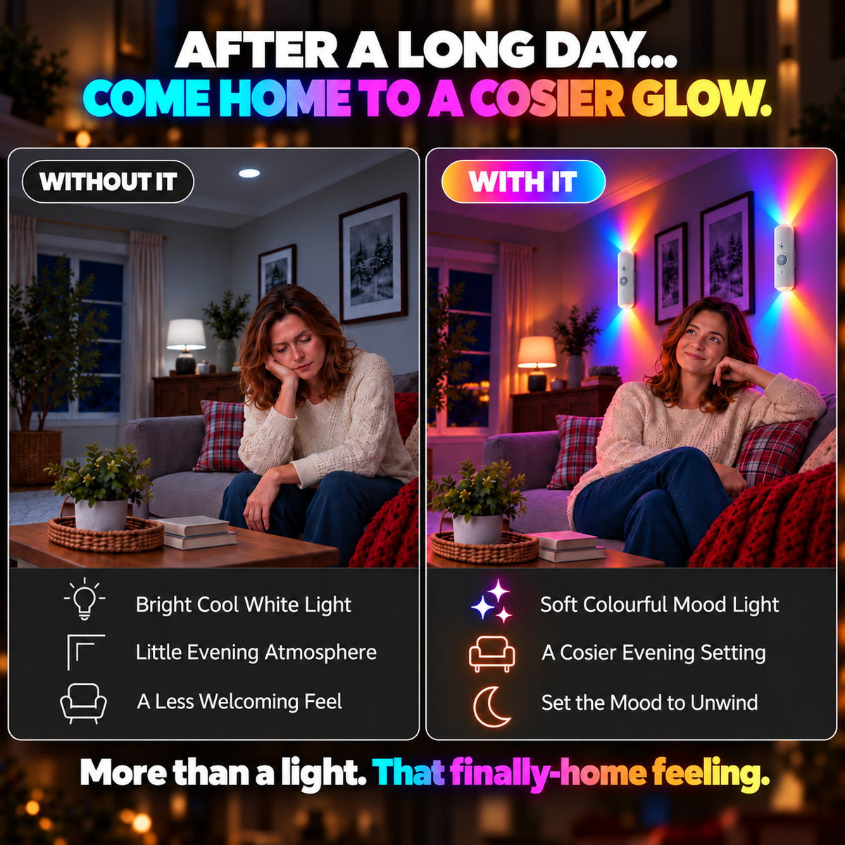 🌈 Buy 2 Get 1 Free | Rechargeable Motion Sensor Night Light – Dimmable RGB Glow for Cozy Spaces | Devareon®