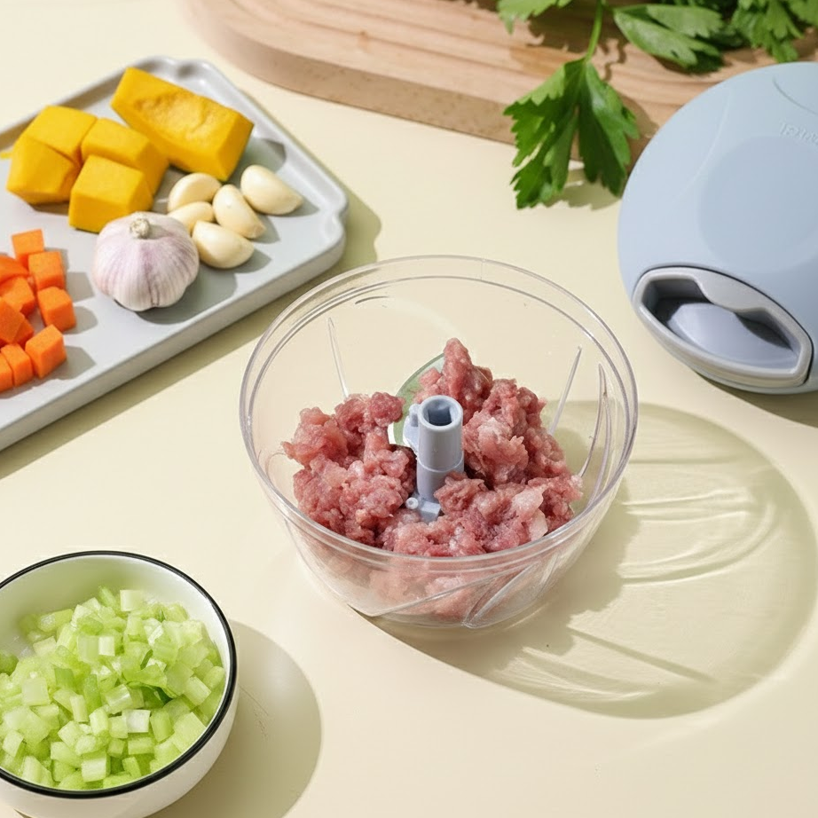 Devareon®Multi-Function Garlic Crusher & Manual Food Chopper – Meat Grinder, Masher & Baby Food Mixer