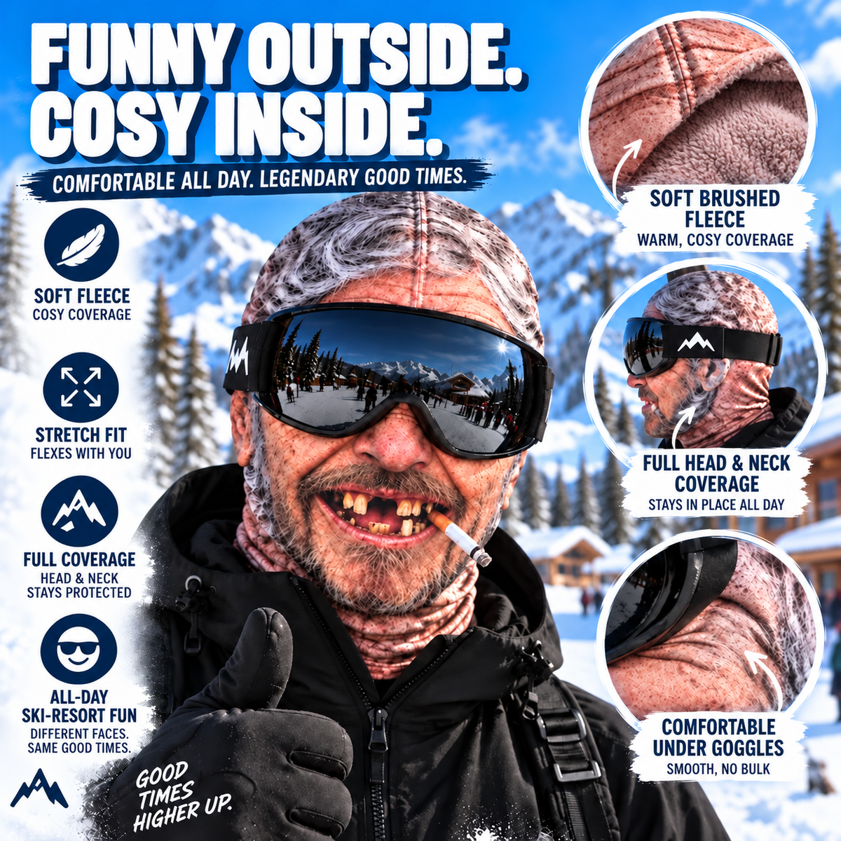 🤣❄️ Funny Realistic Face Ski Mask – Hilarious Winter Balaclava for Skiing, Snowboarding, Parties & Outdoor Fun! 🎿🔥| Devareon®