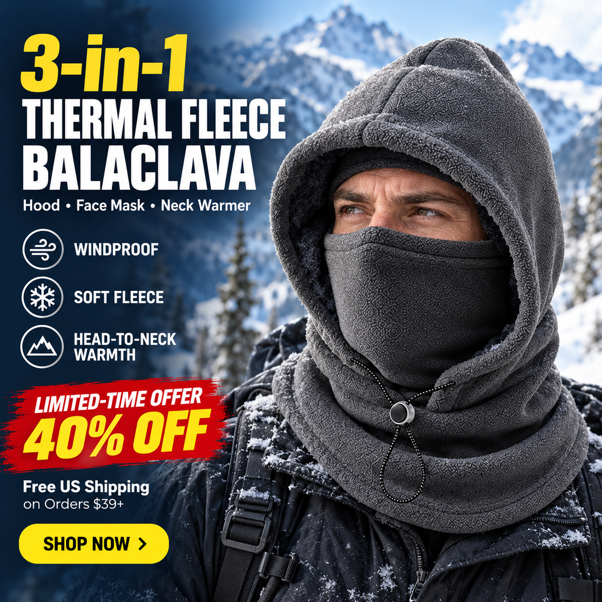 upsell⚡ Limited-Time 40% OFF ❄️ 3-in-1 Thermal Fleece Balaclava | Cozy Hood, Face Mask & Neck Warmer for Skiing, Cycling & Hiking| Devareon®