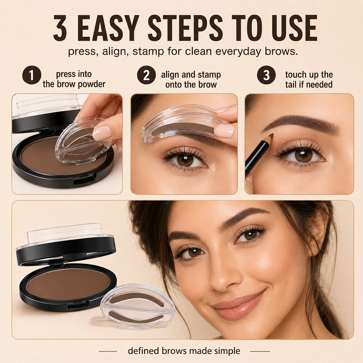 🎉 2026 Sale — 34K+ Sold! 💞 Eyebrow Stamp Powder — One-Press, Waterproof, 24H Long-Lasting Brows | Devareon®