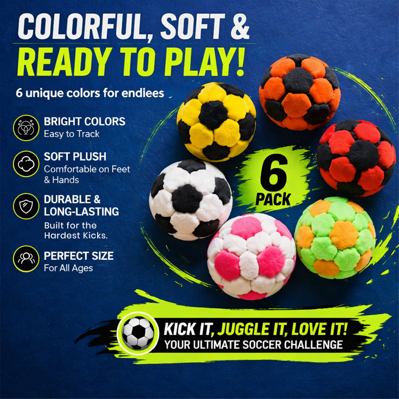Devareon® 6 Pack Soccer Hackys Footbag Sacks - Soft Plush Footbags for Adults