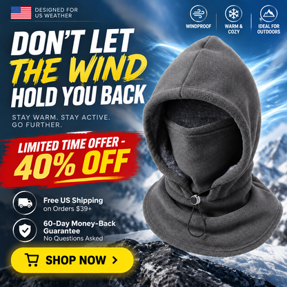 🎉 Limited-Time 40% OFF ❄️ 3-in-1 Windproof Thermal Fleece Balaclava | Adjustable Hood, Face Mask & Neck Warmer for Everyday Winter Comfort | Devareon®