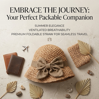 🌞 Elegant Woven Straw Sun Hat with Bow – Breathable, Foldable & Perfect for Beach & Travel 👒-Devareon®