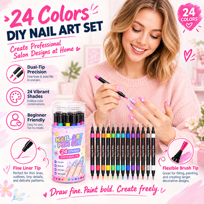 💅🎨 40% OFF! 24-Color Dual-Tip Nail Art Pens ✨ DIY Your Own Halloween, Christmas & Everyday Nail Designs 🎃🎄| Devareon®