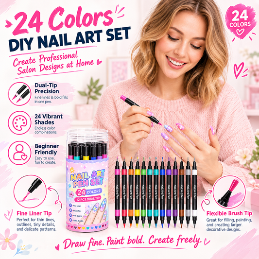 💅🎨 40% OFF! 24-Color Dual-Tip Nail Art Pens ✨ DIY Your Own Halloween, Christmas & Everyday Nail Designs 🎃🎄| Devareon®