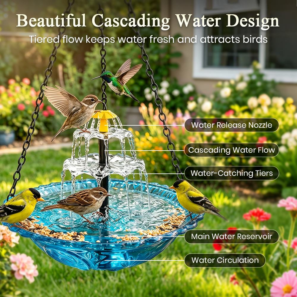 🔥🔥2026 Spring Sale 40% Off--🐦Solar Cascade Hanging Bird Bath Fountain  -Devareon®