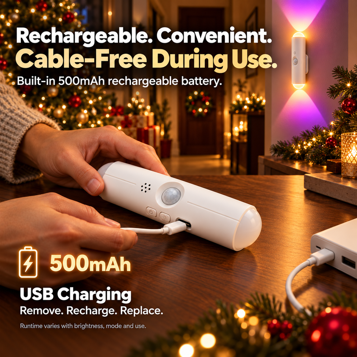 🎁🎄 Christmas RGB Mood Light – 7 Colours to Turn Your Home into Your Personal Sanctuary | Rechargeable & Motion Activated | Devareon®