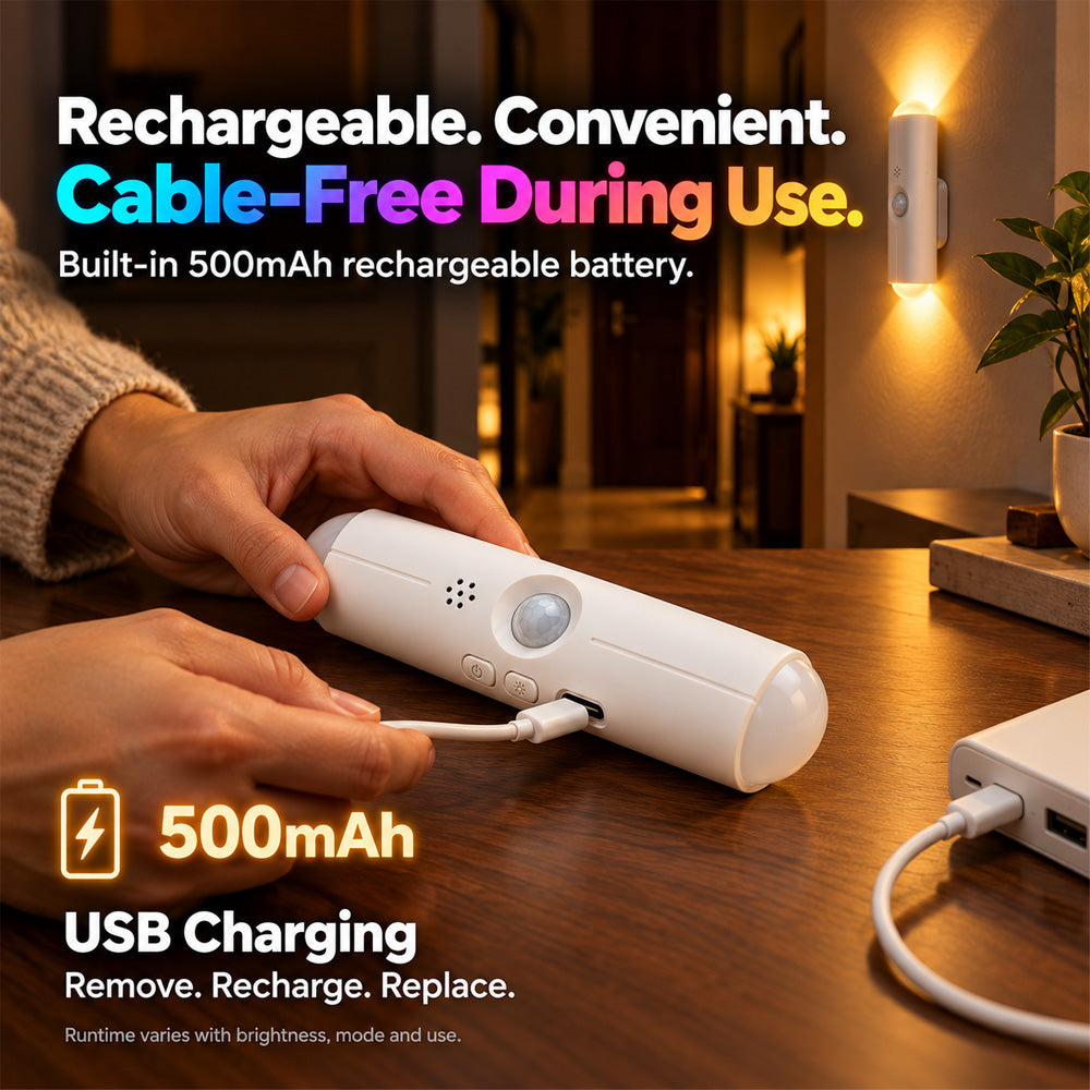 🌈 Buy 2 Get 1 Free | Rechargeable Motion Sensor Night Light – Dimmable RGB Glow for Cozy Spaces | Devareon®