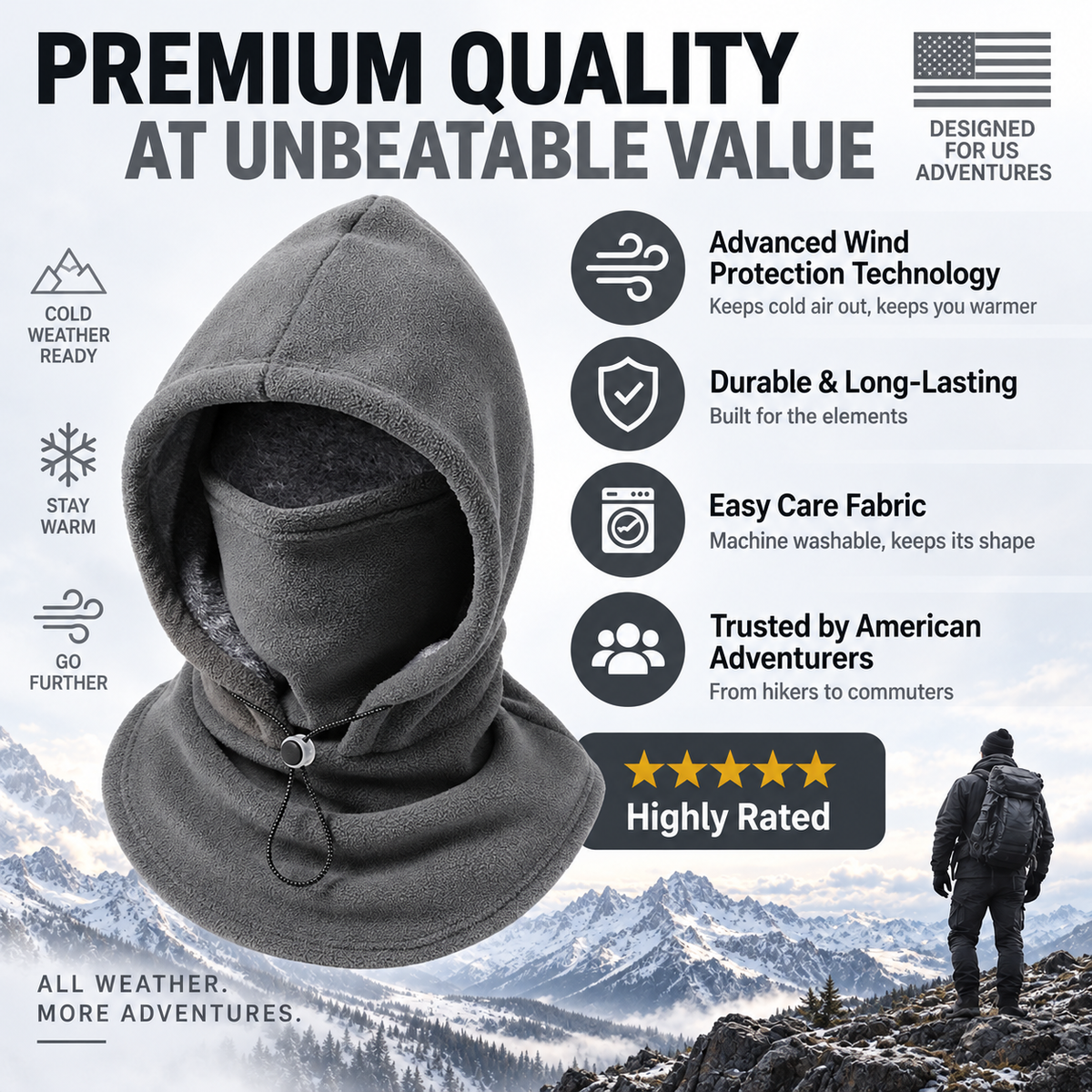 🎉 Limited-Time 40% OFF ❄️ 3-in-1 Windproof Thermal Fleece Balaclava | Adjustable Hood, Face Mask & Neck Warmer for Everyday Winter Comfort | Devareon®