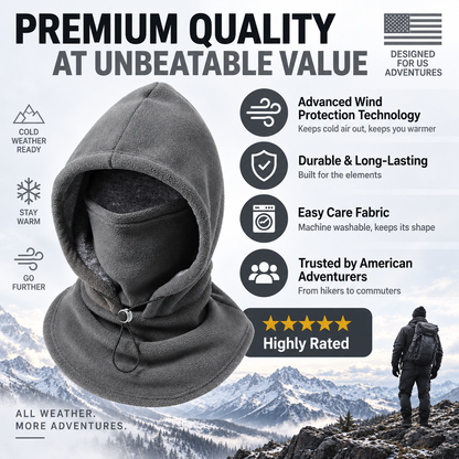 🎉 Limited-Time 40% OFF ❄️ 3-in-1 Windproof Thermal Fleece Balaclava | Adjustable Hood, Face Mask & Neck Warmer for Everyday Winter Comfort | Devareon®