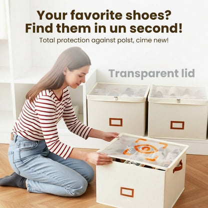 Devareon®🔥Oxford Fabric Foldable Design Shoe Organizer, Storage Box– Large Capacity, Dustproof & Breathable for Closet & Bedroom 🧺✨