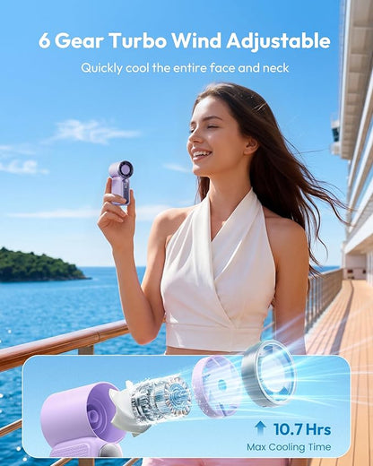 Devareon®🥳2026 HOT SALE🥳50K+ SOLD!❄️  Turbo Handheld Fan – 16900 RPM, 6 speeds, LED display. 3000mAh battery, 10.7hrs cooling. Pocket‑sized power!