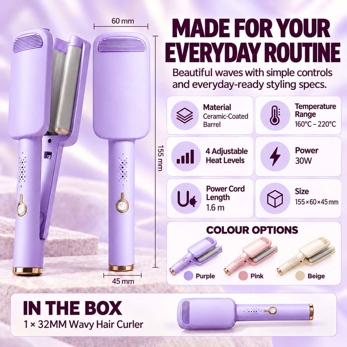 🔥 2026 New Arrivals | 60% OFF 🎁 Wavy Curling Iron – Add Volume, Bounce & Beautiful Waves in Seconds | Devareon®