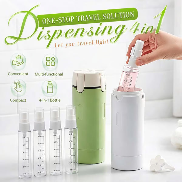 Devareon®🧴4-in-1 Refillable Travel Dispenser Bottles – Compact, Leak-Proof, and Convenient for On-the-Go Essentials
