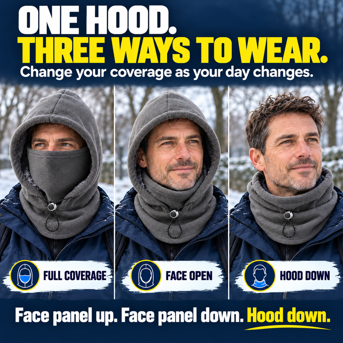 🎉 Limited-Time 40% OFF ❄️ 3-in-1 Windproof Thermal Fleece Balaclava | Adjustable Hood, Face Mask & Neck Warmer for Everyday Winter Comfort | Devareon®