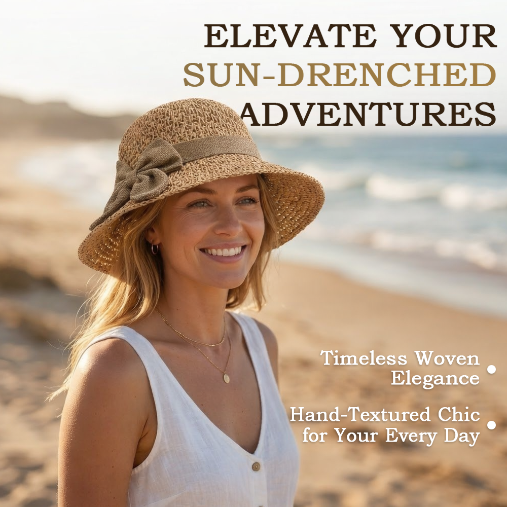 🌞 Elegant Woven Straw Sun Hat with Bow – Breathable, Foldable & Perfect for Beach & Travel 👒-Devareon®