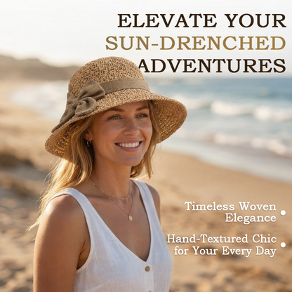 🌞 Elegant Woven Straw Sun Hat with Bow – Breathable, Foldable & Perfect for Beach & Travel 👒-Devareon®