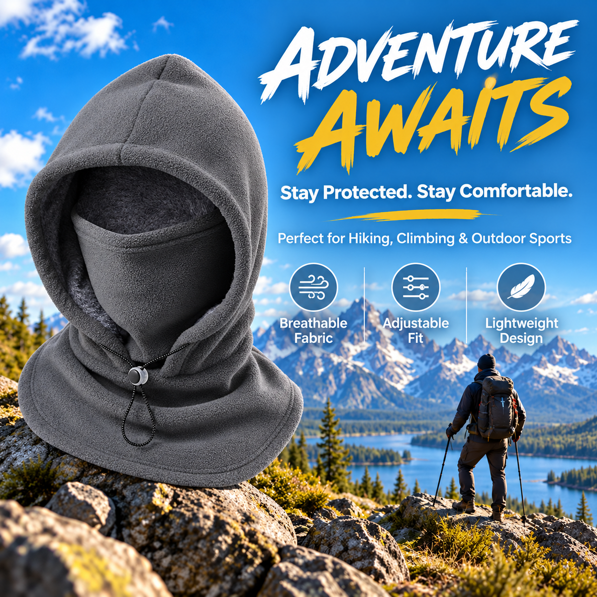 upsell⚡ Limited-Time 40% OFF ❄️ 3-in-1 Thermal Fleece Balaclava | Cozy Hood, Face Mask & Neck Warmer for Skiing, Cycling & Hiking| Devareon®