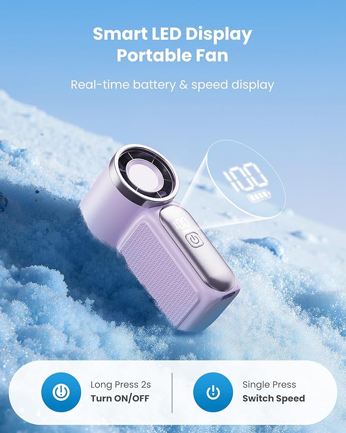 Devareon®🥳2026 HOT SALE🥳50K+ SOLD!❄️  Turbo Handheld Fan – 16900 RPM, 6 speeds, LED display. 3000mAh battery, 10.7hrs cooling. Pocket‑sized power!