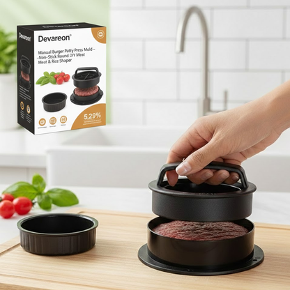 Devareon®Manual Burger Patty Press Mold – Non-Stick Round DIY Meat & Rice Shaper