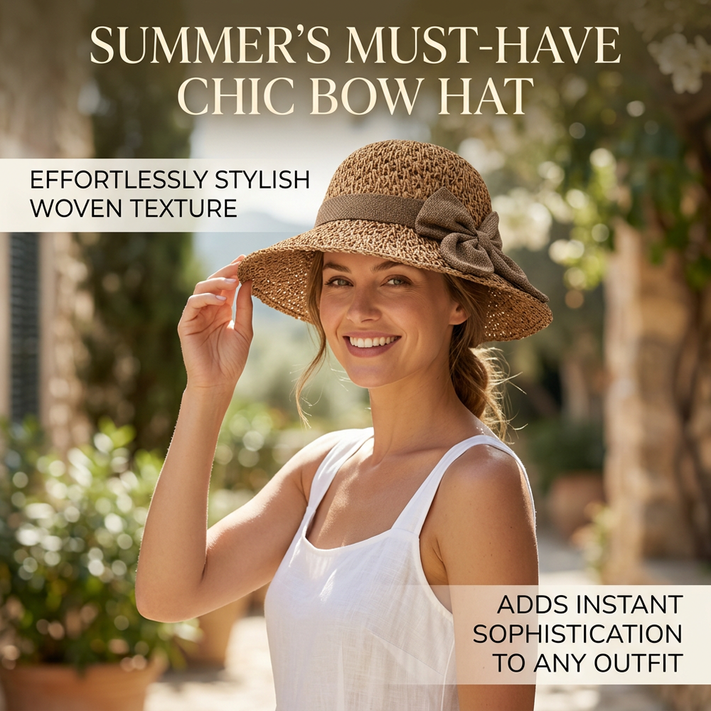 🌞 Elegant Woven Straw Sun Hat with Bow – Breathable, Foldable & Perfect for Beach & Travel 👒-Devareon®