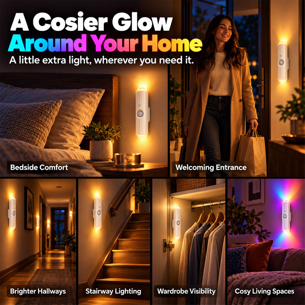 🌈 Buy 2 Get 1 Free | Rechargeable Motion Sensor Night Light – Dimmable RGB Glow for Cozy Spaces | Devareon®