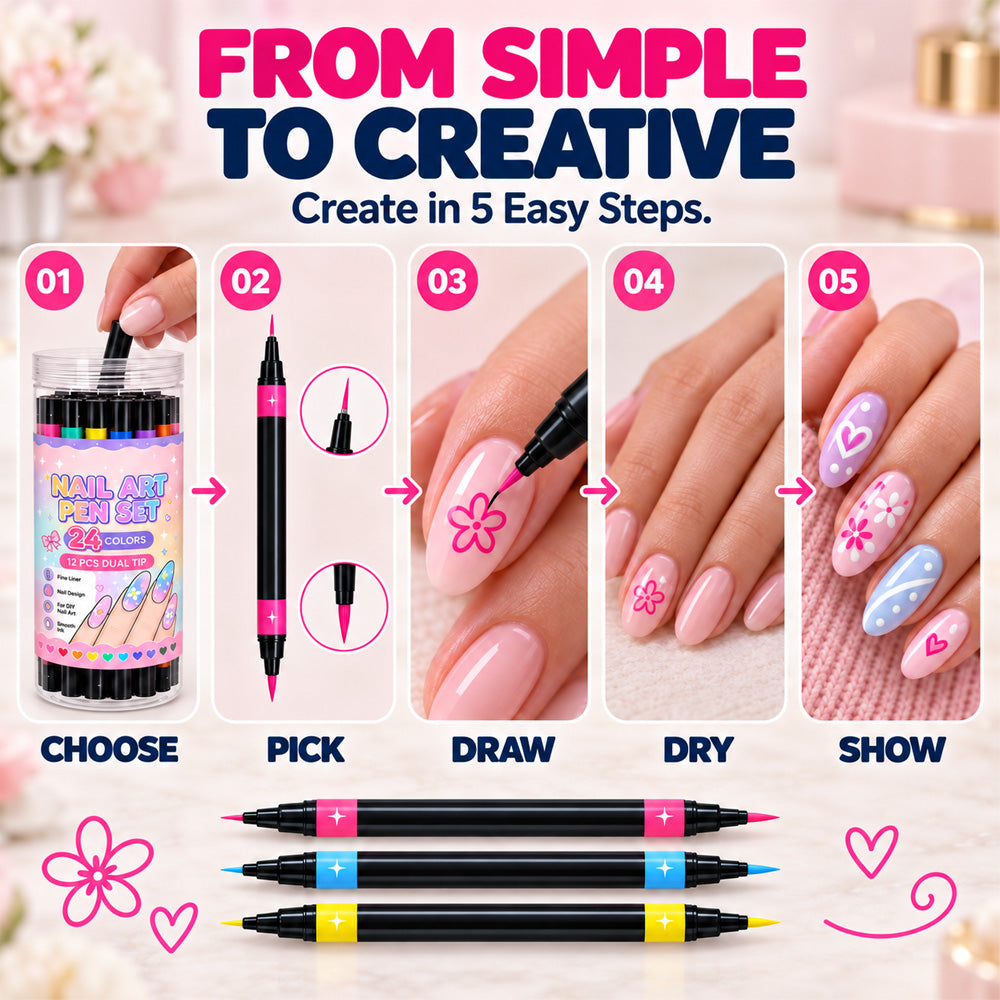 💅🎨 40% OFF! 24-Color Dual-Tip Nail Art Pens ✨ DIY Your Own Halloween, Christmas & Everyday Nail Designs 🎃🎄| Devareon®