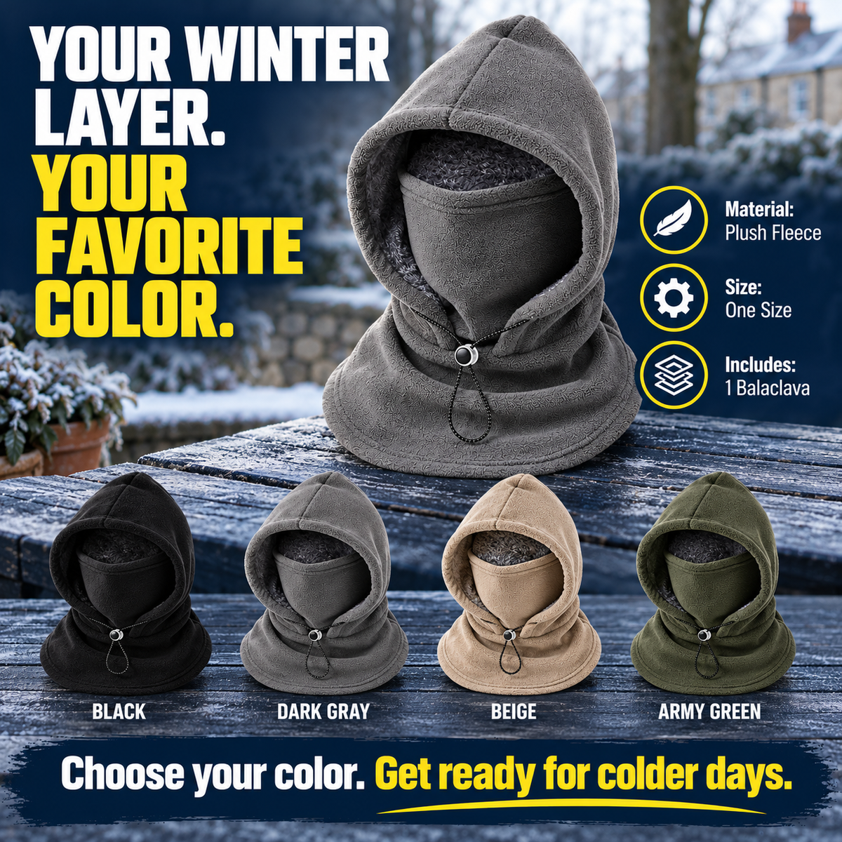 🎉 Limited-Time 40% OFF ❄️ 3-in-1 Windproof Thermal Fleece Balaclava | Adjustable Hood, Face Mask & Neck Warmer for Everyday Winter Comfort | Devareon®