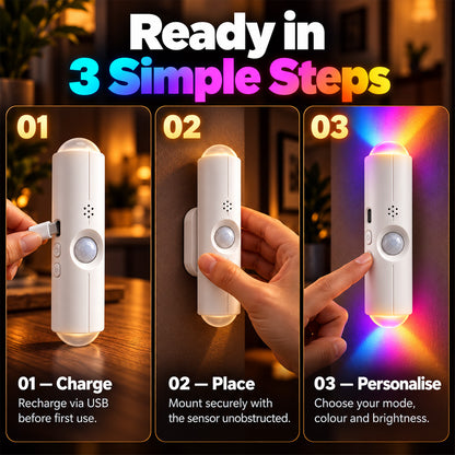 🌈 Buy 2 Get 1 Free | Rechargeable Motion Sensor Night Light – Dimmable RGB Glow for Cozy Spaces | Devareon®
