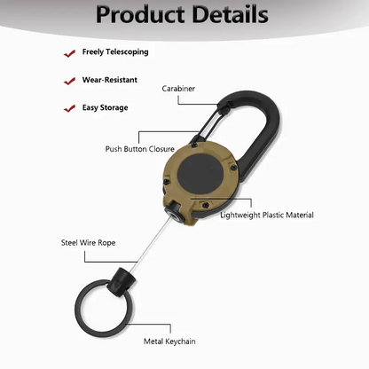 Devareon® 💥LAST DAY SALE 40%OFF💥🏆Retractable Carabiner Keychain 🎣 – 60cm Steel Cord, Heavy-Duty Badge Reel, Lightweight EDC Tool for Keys, ID & Outdoor Use